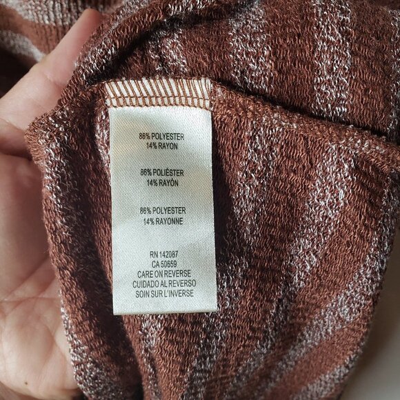 Simply Noelle Textured Stripe Swing Dress M Rust Brown Ivory Minimalist - Picture 6 of 6